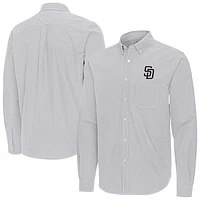 Men's Antigua Gray San Diego Padres Porter Woven Long Sleeve Button-Down Shirt