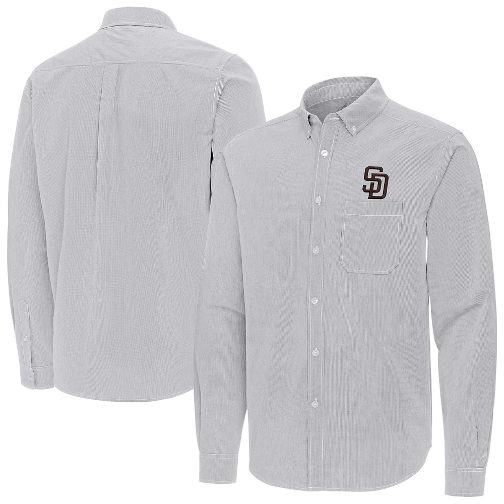 Men's Antigua Gray San Diego Padres Porter Woven Long Sleeve Button-Down Shirt