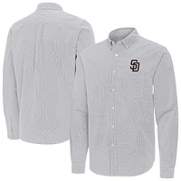 Men's Antigua Gray San Diego Padres Porter Woven Long Sleeve Button-Down Shirt