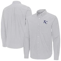 Men's Antigua Gray Kansas City Royals Porter Woven Long Sleeve Button-Down Shirt