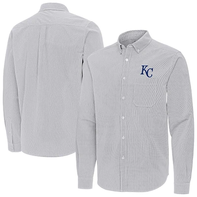 Men's Antigua Gray Kansas City Royals Porter Woven Long Sleeve Button-Down Shirt