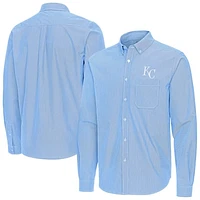 Men's Antigua Light Blue Kansas City Royals Porter Woven Long Sleeve Button-Down Shirt