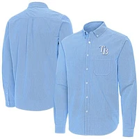Men's Antigua Light Blue Tampa Bay Rays Porter Woven Long Sleeve Button-Down Shirt