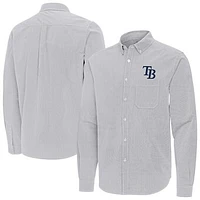 Men's Antigua Gray Tampa Bay Rays Porter Woven Long Sleeve Button-Down Shirt