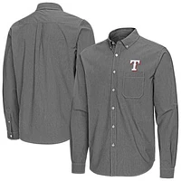 Men's Antigua Black Texas Rangers Porter Woven Long Sleeve Button-Down Shirt