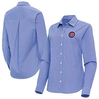 Women's Antigua Royal Chicago Cubs Porter Woven Long Sleeve Button-Up Shirt