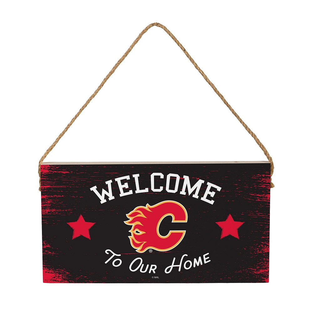 Calgary Flames 6" x 11" Welcome Home Wood Wall Sign with Rope Hanger