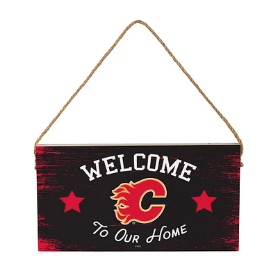 Calgary Flames 6" x 11" Welcome Home Wood Wall Sign with Rope Hanger