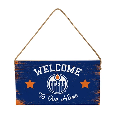 Edmonton Oilers 6" x 11" Welcome Home Wood Wall Sign with Rope Hanger