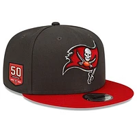 Men's New Era Pewter/Red Tampa Bay Buccaneers 50th Anniversary Side Patch 9FIFTY Snapback Hat