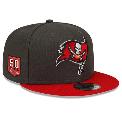 Men's New Era Pewter/Red Tampa Bay Buccaneers 50th Anniversary Side Patch 9FIFTY Snapback Hat