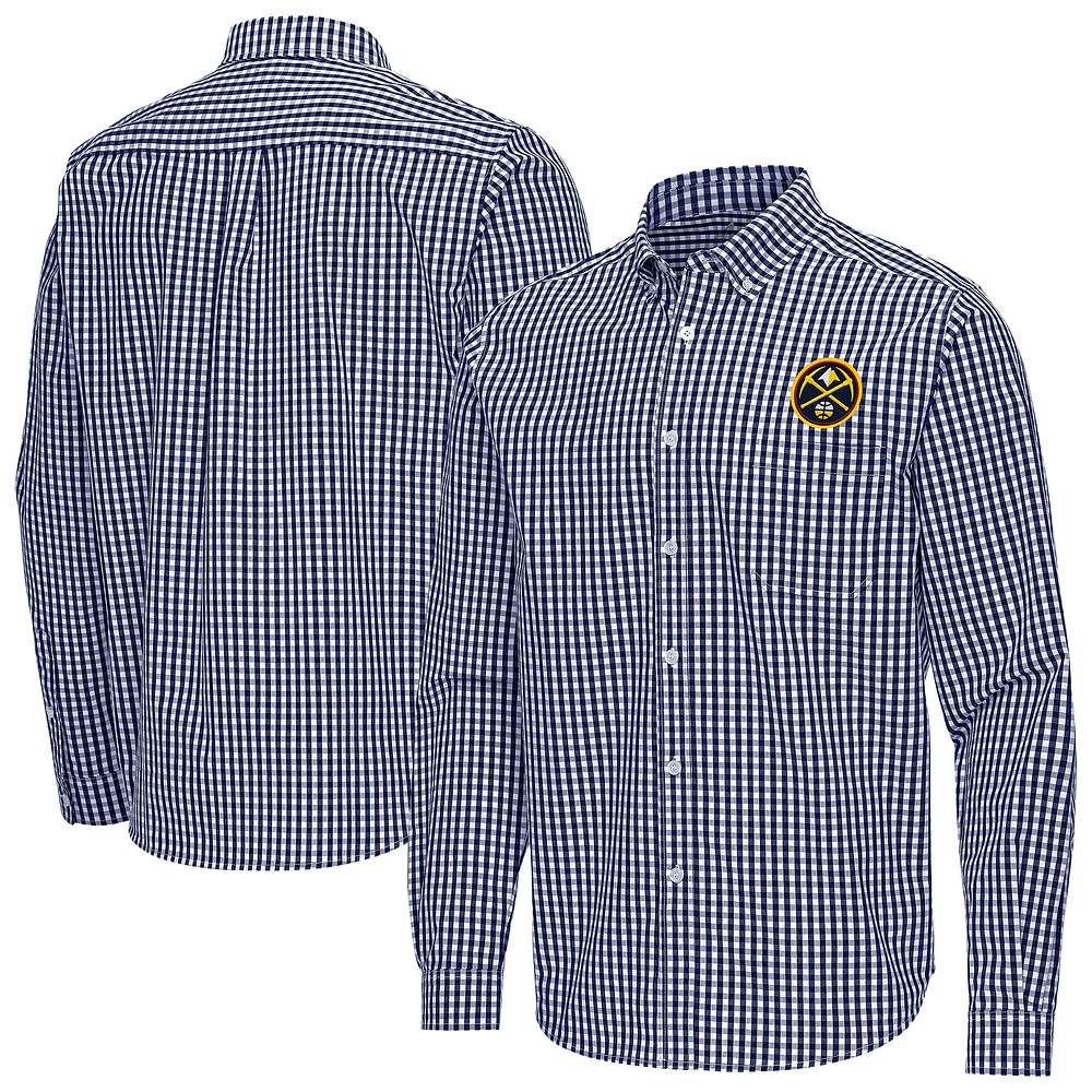 Men's Antigua Navy Denver Nuggets Ellis Woven Tri-Blend Button-Down Shirt
