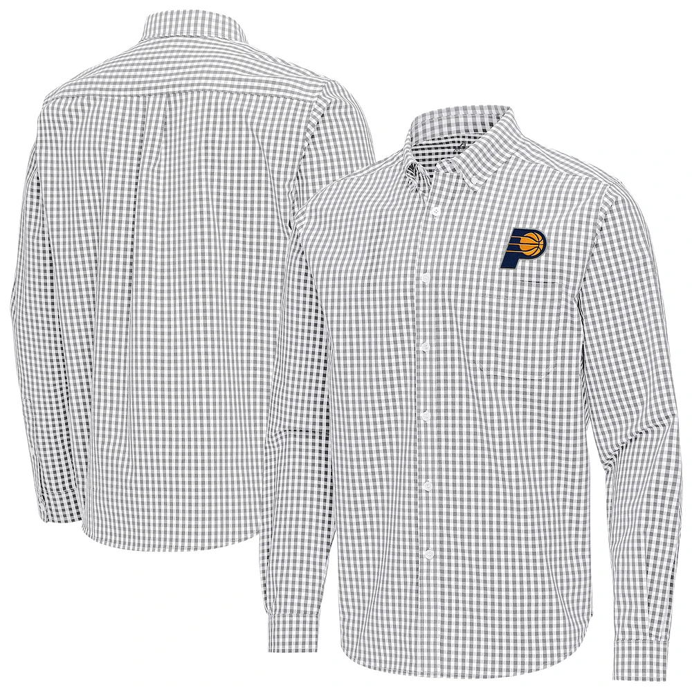 Men's Antigua Gray Indiana Pacers Ellis Woven Tri-Blend Button-Down Shirt
