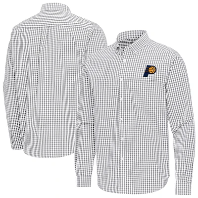 Men's Antigua Gray Indiana Pacers Ellis Woven Tri-Blend Button-Down Shirt