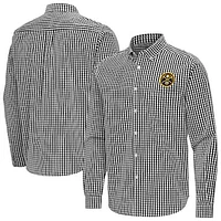 Men's Antigua Black Denver Nuggets Ellis Woven Tri-Blend Button-Down Shirt