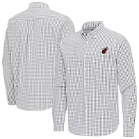 Men's Antigua Gray Miami Heat Ellis Woven Tri-Blend Button-Down Shirt