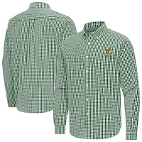 Men's Antigua Hunter Green Milwaukee Bucks Ellis Woven Tri-Blend Button-Down Shirt