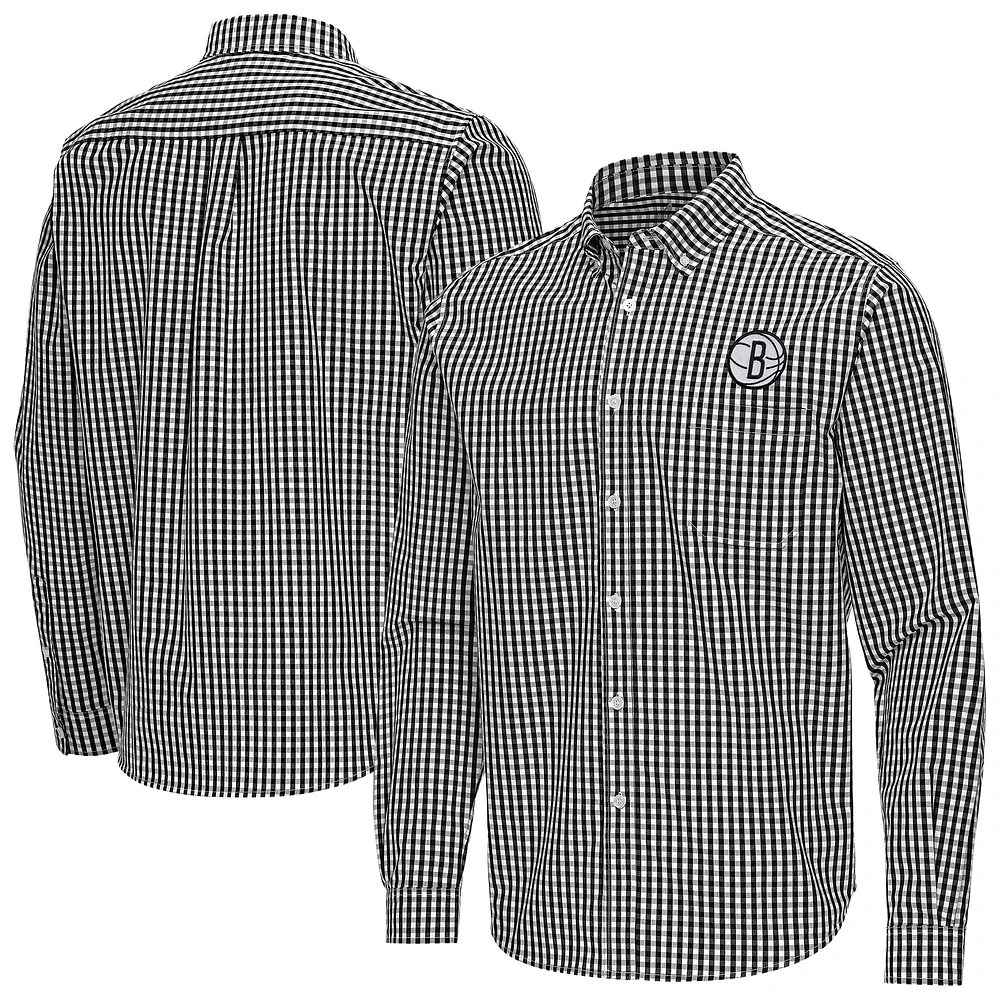 Men's Antigua Brooklyn Nets Ellis Woven Tri-Blend Button-Down Shirt