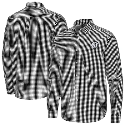 Men's Antigua Brooklyn Nets Ellis Woven Tri-Blend Button-Down Shirt