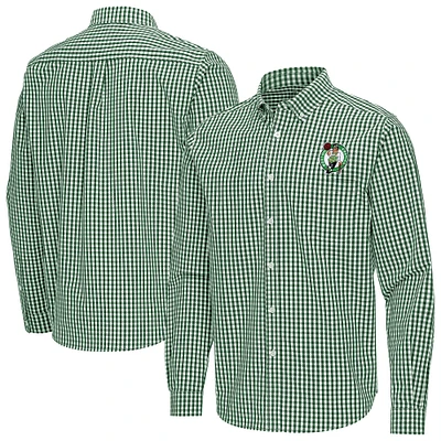 Men's Antigua Kelly Green Boston Celtics Ellis Woven Tri-Blend Button-Down Shirt