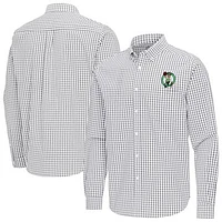 Men's Antigua Gray Boston Celtics Ellis Woven Tri-Blend Button-Down Shirt