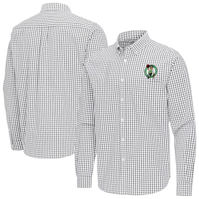 Men's Antigua Gray Boston Celtics Ellis Woven Tri-Blend Button-Down Shirt