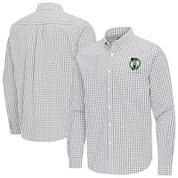 Men's Antigua Gray Boston Celtics Ellis Woven Tri-Blend Button-Down Shirt