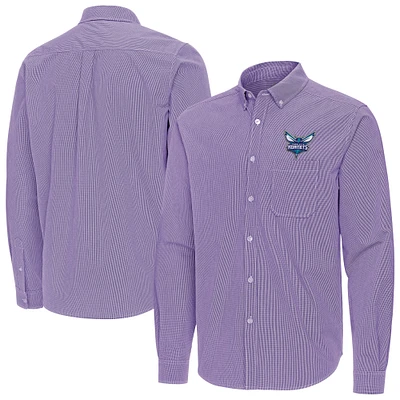 Men's Antigua Purple Charlotte Hornets Porter Woven Long Sleeve Button-Down Shirt