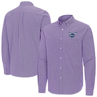 Men's Antigua Purple Charlotte Hornets Porter Woven Long Sleeve Button-Down Shirt