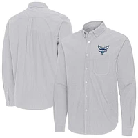 Men's Antigua Gray Charlotte Hornets Porter Woven Long Sleeve Button-Down Shirt