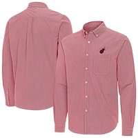 Men's Antigua Miami Heat Porter Woven Long Sleeve Button-Down Shirt