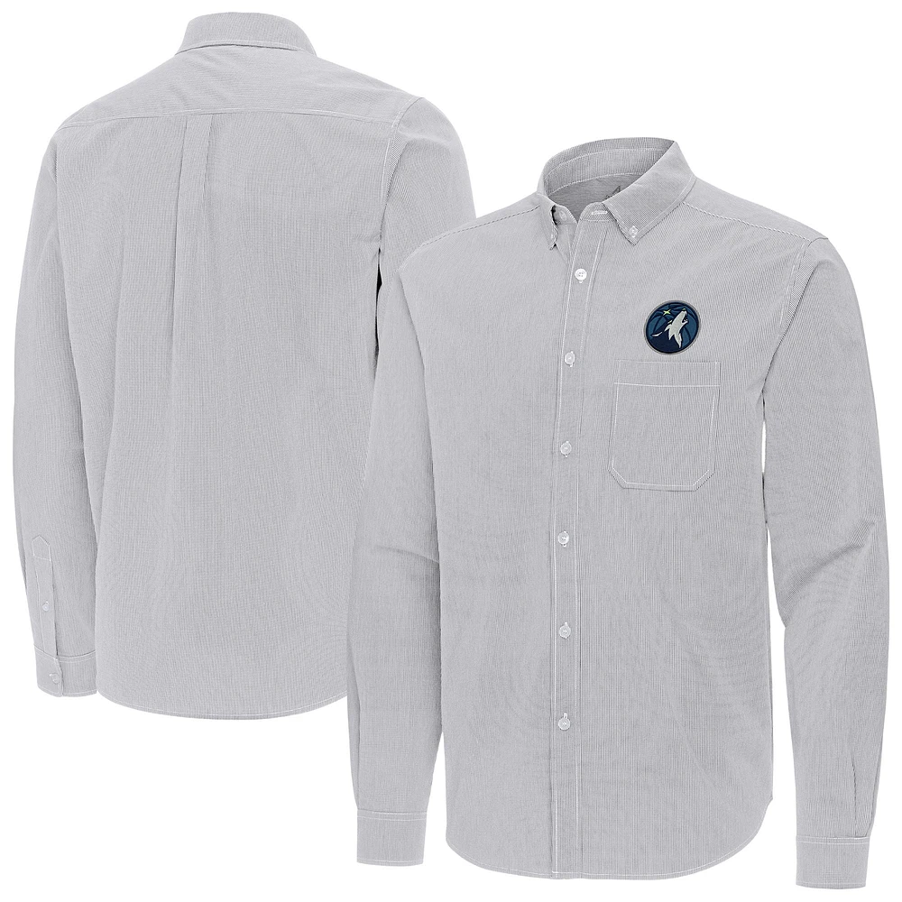 Men's Antigua Gray Minnesota Timberwolves Porter Woven Long Sleeve Button-Down Shirt