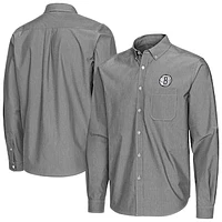 Men's Antigua Black Brooklyn Nets Porter Woven Long Sleeve Button-Down Shirt