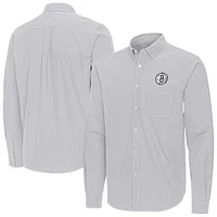 Men's Antigua Gray Brooklyn Nets Porter Woven Long Sleeve Button-Down Shirt