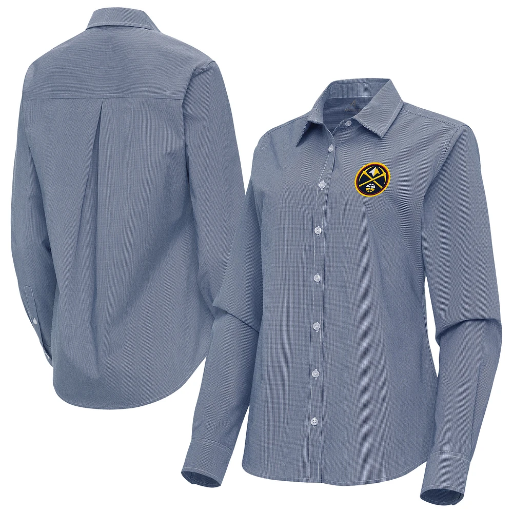 Women's Antigua Navy Denver Nuggets Porter Woven Long Sleeve Button-Up Shirt