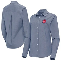 Women's Antigua Navy Detroit Pistons Porter Woven Long Sleeve Button-Up Shirt