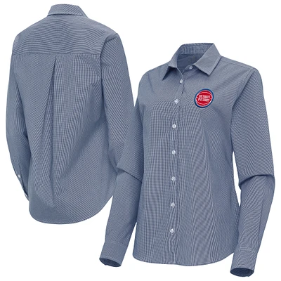 Women's Antigua Navy Detroit Pistons Porter Woven Long Sleeve Button-Up Shirt