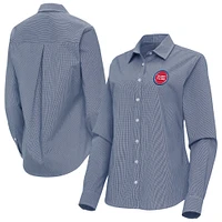 Women's Antigua Navy Detroit Pistons Porter Woven Long Sleeve Button-Up Shirt