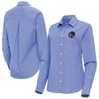 Women's Antigua Royal Golden State Warriors Porter Woven Long Sleeve Button-Up Shirt