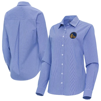 Women's Antigua Royal Golden State Warriors Porter Woven Long Sleeve Button-Up Shirt