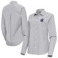 Women's Antigua Gray LA Clippers Porter Woven Long Sleeve Button-Up Shirt
