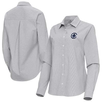 Women's Antigua Gray LA Clippers Porter Woven Long Sleeve Button-Up Shirt