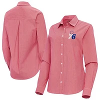 Women's Antigua Philadelphia 76ers Porter Woven Long Sleeve Button-Up Shirt