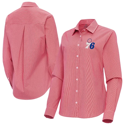 Women's Antigua Philadelphia 76ers Porter Woven Long Sleeve Button-Up Shirt