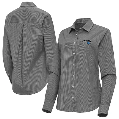 Women's Antigua Black Orlando Magic Porter Woven Long Sleeve Button-Up Shirt