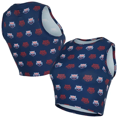 Women's Concepts Sport  Navy USA Swimming Record All Over Print Cropped Tank Top