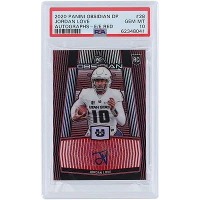 Jordan Love Utah State Aggies Autographed 2020 Panini Obsidian DP Electric Etch Red #28 #1/5 PSA Authenticated 10 Rookie Card