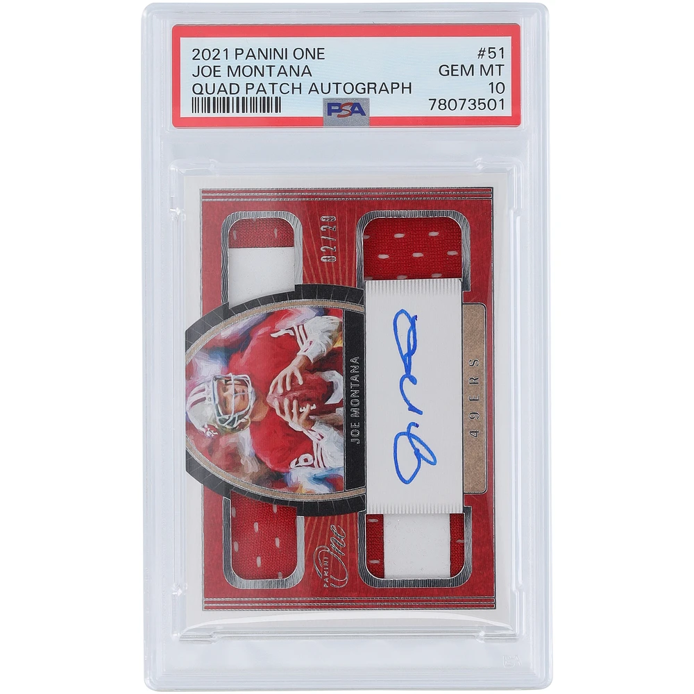 Joe Montana San Francisco 49ers Autographed 2021 Panini One Quad Relic #51 #2/20 PSA Authenticated 10 Card