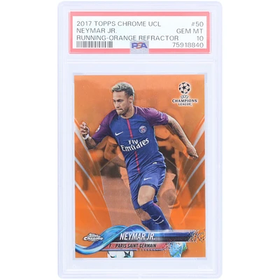 Neymar Jr. Paris Saint-Germain 2017 Topps Chrome UCL Running Orange Refractor #50 #13/25 PSA Authenticated 10 Card