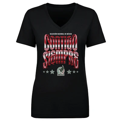 Women's 500 Level Black Mexico National Team Contigo Siempre Vintage V-Neck T-Shirt